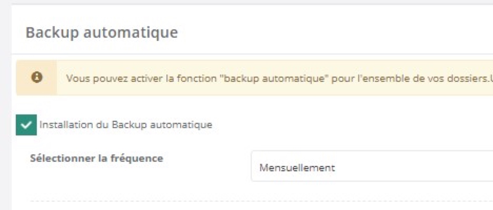 Écran Picsoo : Backups automatiques