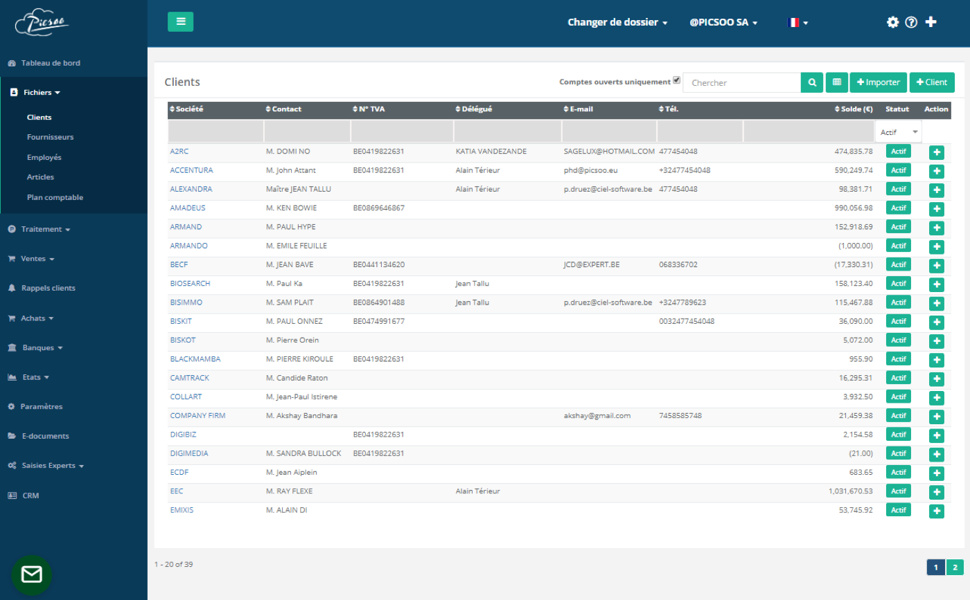 Écran Picsoo : Contacts et tiers